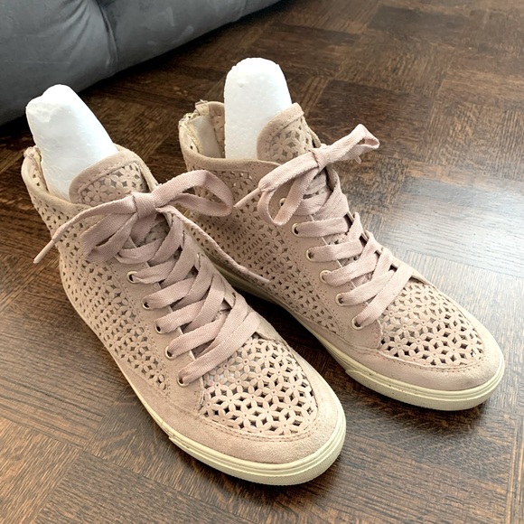Blush coloured Lazer-cut suede “All-Star style” high top shoes - Picture 3 of 12